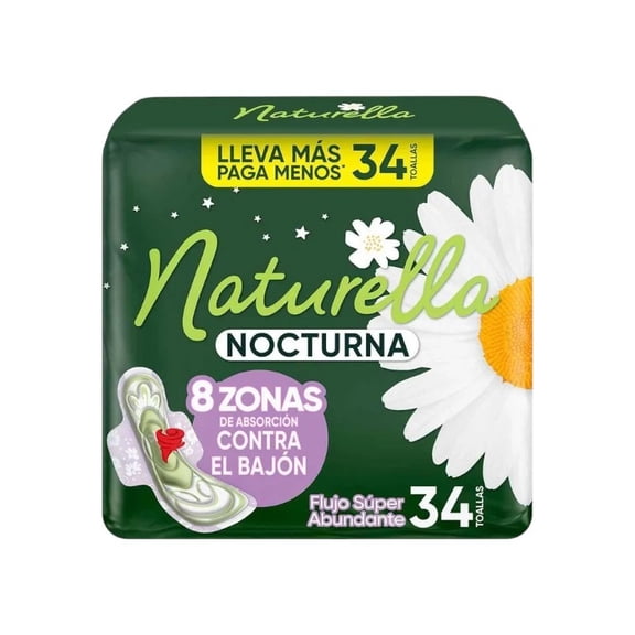 Naturella Nocturma Sanitary Pads - 8 Absorption Zones, Overnight Protection - 34 Count