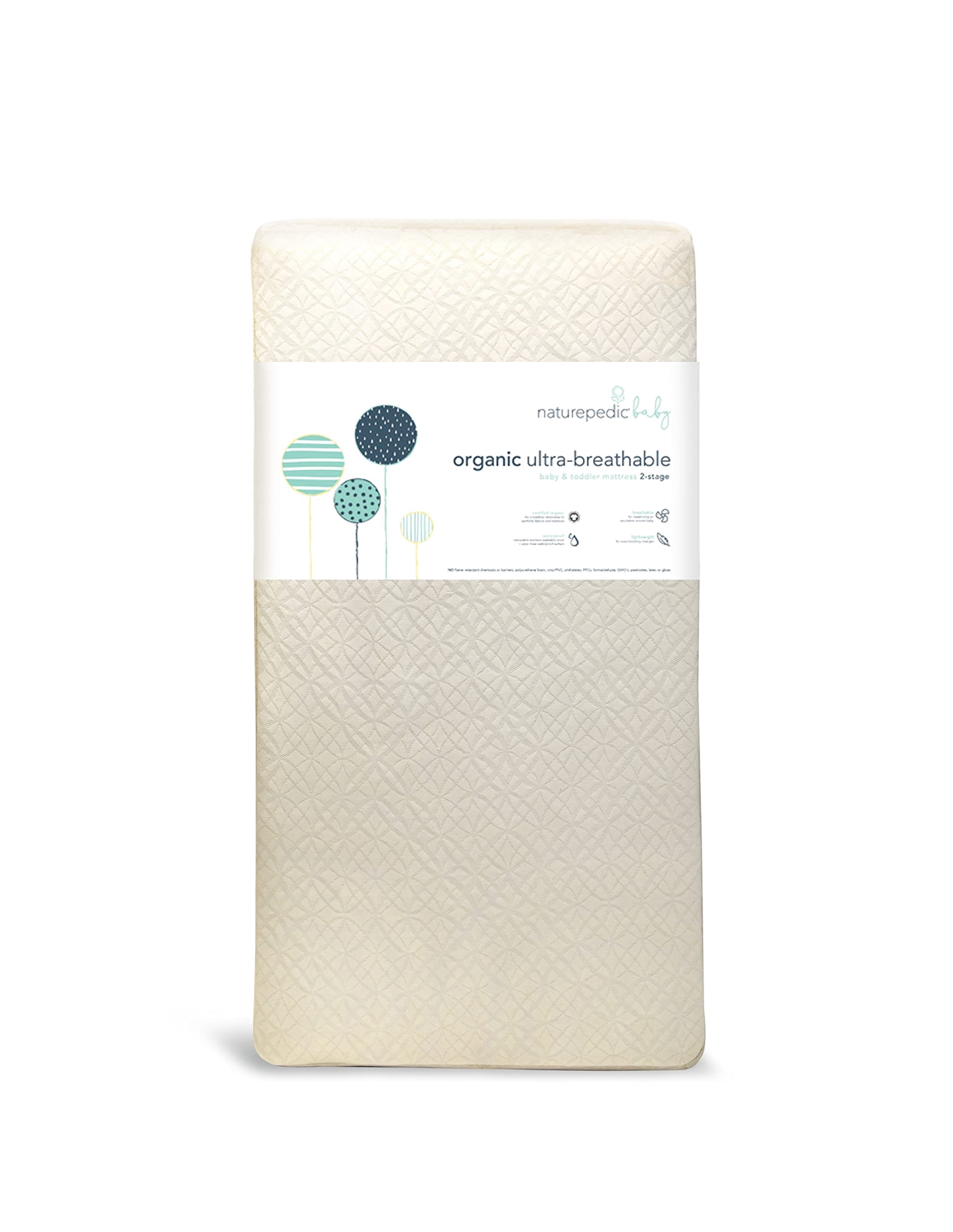 Naturepedic Organic 2-Stage Baby Crib Mattress - Lightweight Infant & Toddler Bed - Ultra Breathable Waterproof Pad - Standard Size