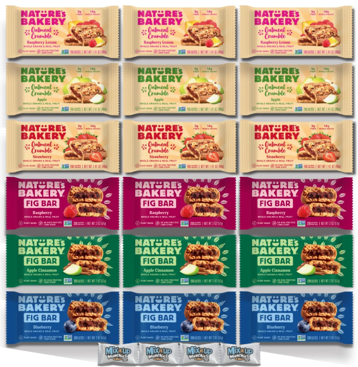 Natures Bakery Fig Bar & Oatmeal Crumble Bars – 18 Bar Variety Pack Sampler (6 Flavors) | Whole Wheat, Plant-Based, Non-GMO | Bundled by Mix It Up Munchies | Healthy Gift Snack Box Variety Pack