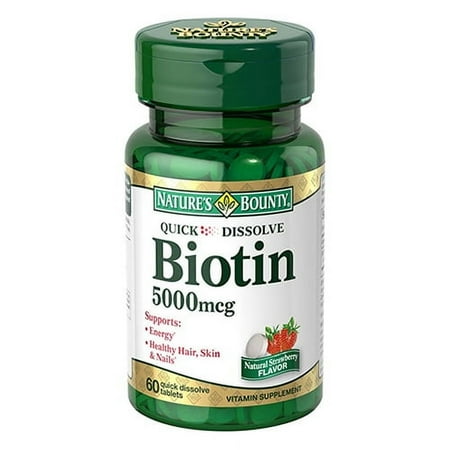 Natures Bounty Biotin 5000 mcg Quick Dissolve Tablets, Strawberry Flavor - 60 ea, 2 Pack