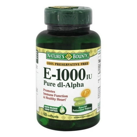 Natures Bounty Pure Dl-Alpha Vitamin E 1000 Iu 100% Preservative Free Vitamin Supplement Softgels - 60 Ea