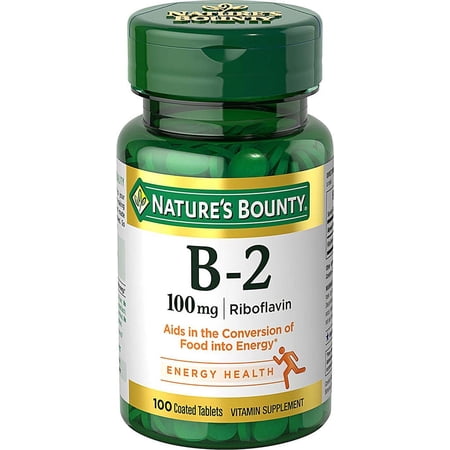 Nature's Bounty Riboflavin B-2 Coated Tablets, 100 mg, 100 Ct