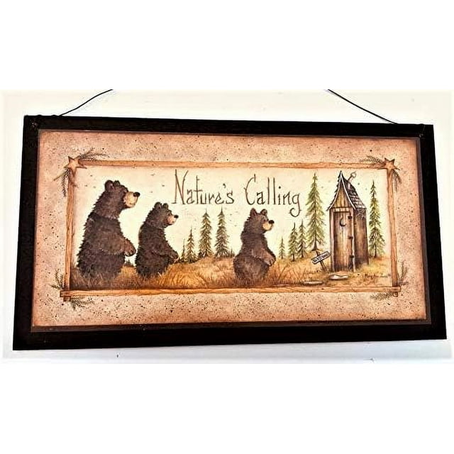 Natures Calling Bear Country Bath Wood Sign Cabin Theme Bathroom Decor