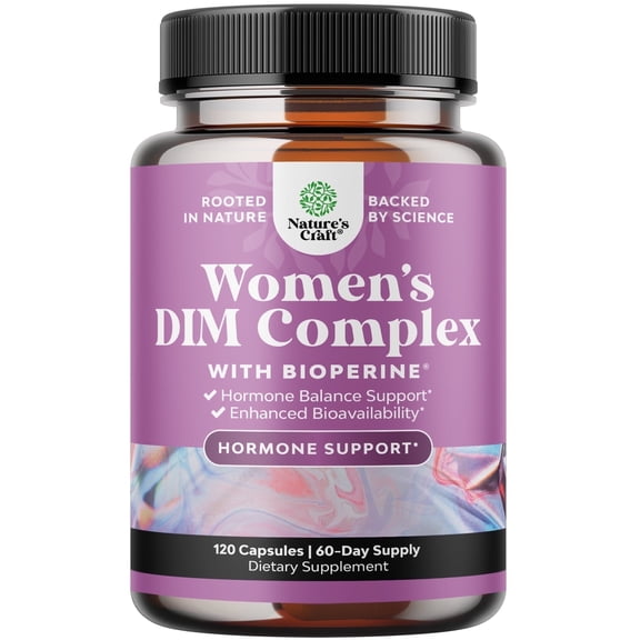 Natures Craft 300mg DIM Supplement with BioPerine, Hormone Balance Support for Women, 120 Capsules