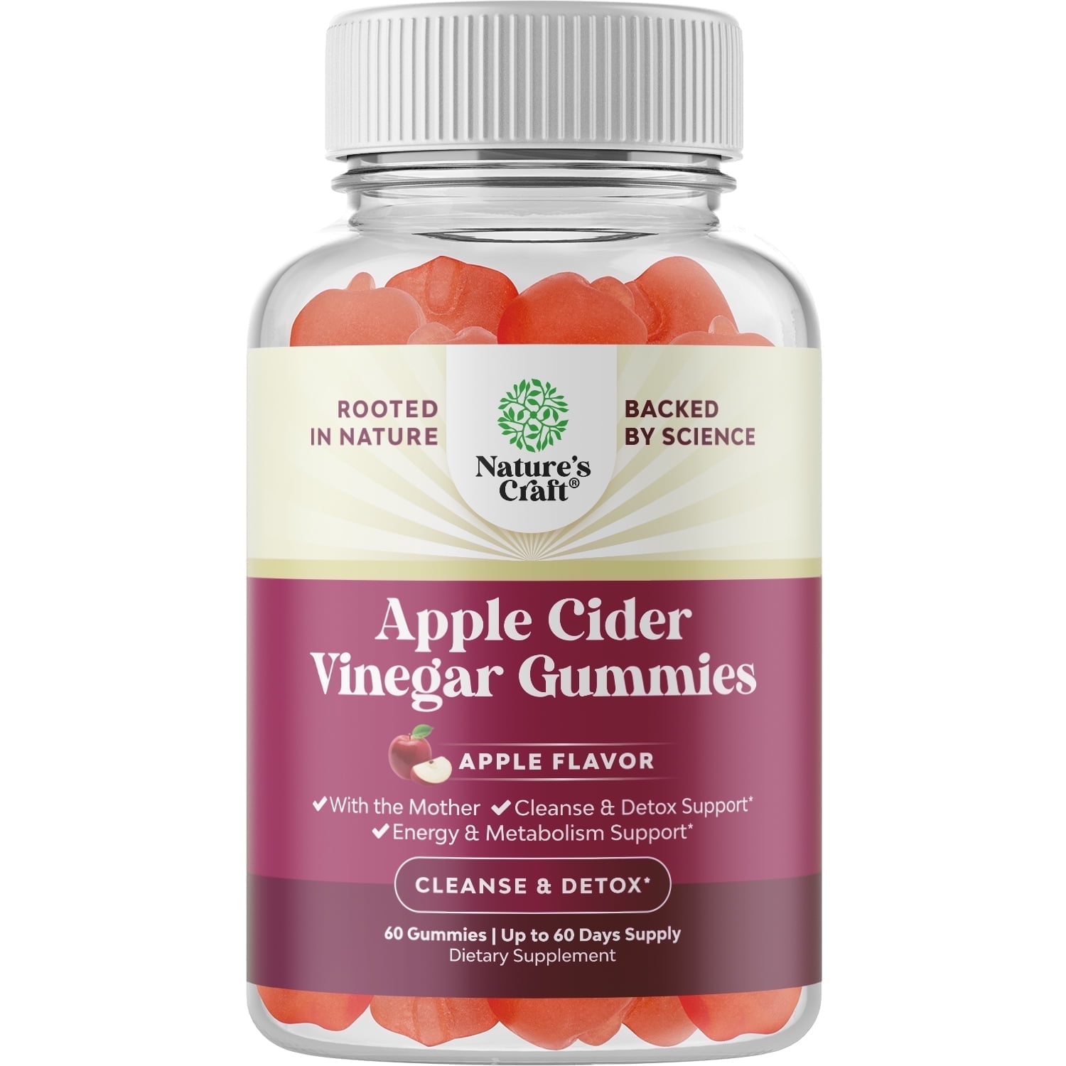 Natures Craft ACV Gummies - Gut Health & Energy Supplement, Body Cleanse Detox for Women & Men, 60 Caps