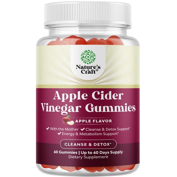 Apple Cider Vinegar Gummies with Mother - Cleanse & Detox ACV Gummies for Weight Loss, Gut Health, Bloating, Metabolism & Energy Support - ACV with Mother with B12 Vitamin, B6 & Pomegranate - 60 Ct