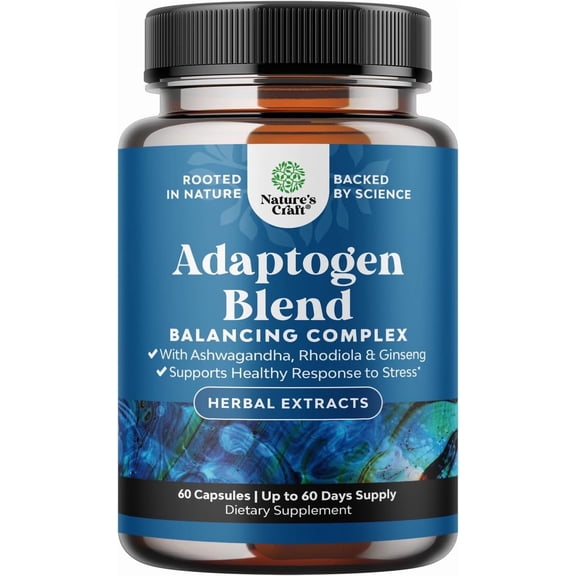 Natures Craft Herbal Adaptogenic Mood Support Supplement for Stress & Cortisol Management, 60 Ct