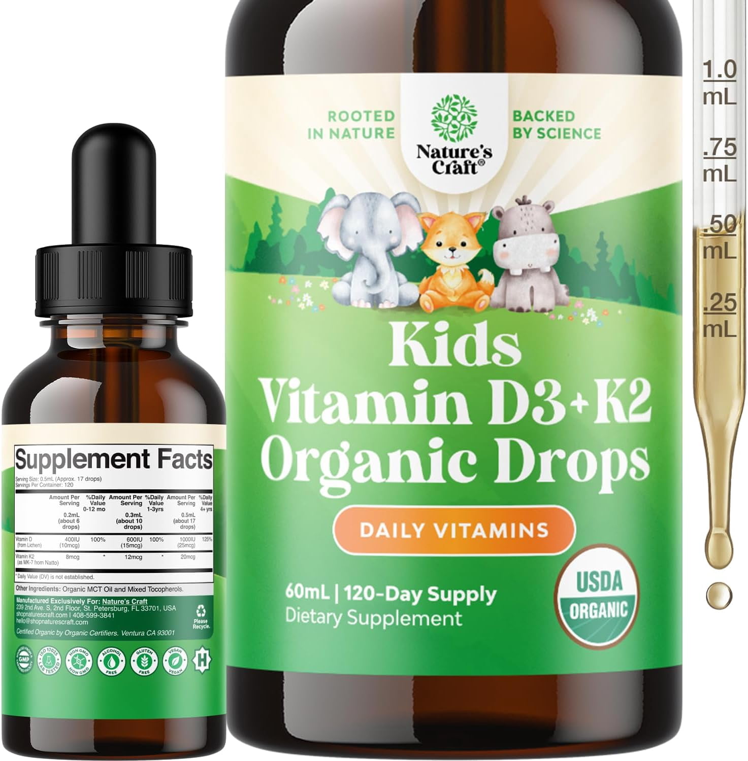 Kiki Health Organic Kids Vitamin D3+K2 Premium Liquid Drops (50ml) – Tart Cherry Flavour, 1800 Drops, 2-Year Supply view 2