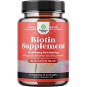 Natures Craft Potent 10,000mcg Biotin Supplement for Healthy Hair Growth, Nails, and Skin, 60 Ct