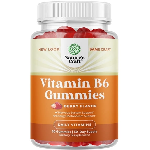 Natures Craft Potent Vitamin B6 Gummies, Daily Vitamins for Adults, 30 Count