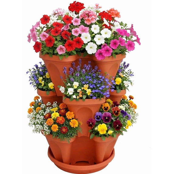 3 Tier Terracotta Stacking Planter-Flower, Herb, Stackable Garden, Vegetable-Self-Watering-Indoor/Outdoor