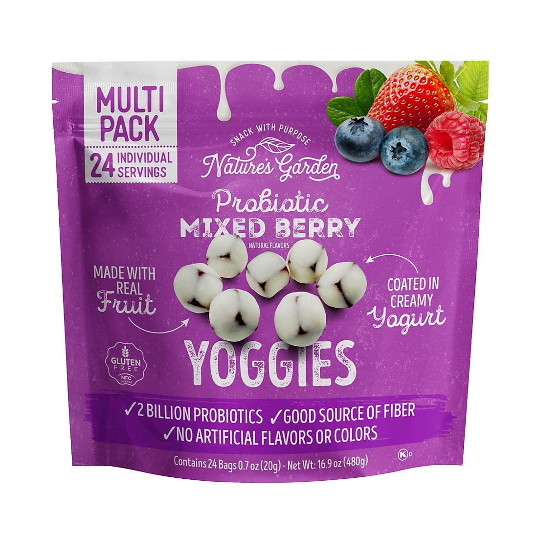 Nature's Garden Probiotic Mixed Berry Yogurt Fruit Snacks, 24 Pack