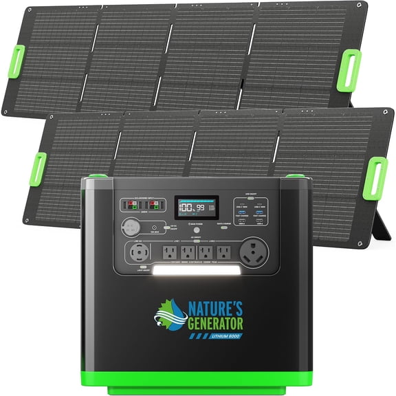 Natures Generator 3840Wh Solar Generator + 2 Packs 200W Folding Solar Panel, LiFePO4 6000W for Home Backup, RVs, Emergencies, Power Outages, and Outdoor Camping