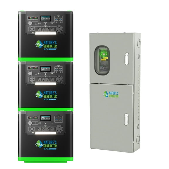 Natures Generator 3 Packs 3840Wh Solar Generator + 125A Automatic Transfer Switch, Lithium Batteries, 6000W Power Station for Home Backup, RVs, Emergencies, Power Outages, and Outdoor Camping
