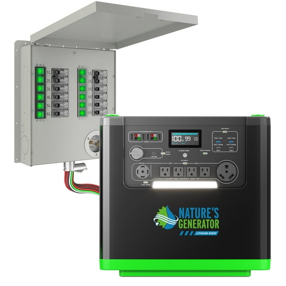 Natures Generator 3840Wh Solar Generator + 12 Circuit 30A Manual Transfer Swtich, Lithium Batteries, 6000W Power Station for Home Backup, RVs, Emergencies, Power Outages, and Outdoor Camping