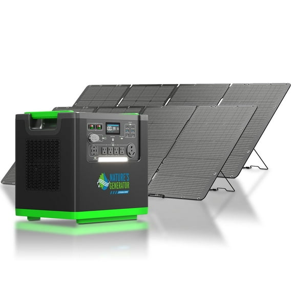 Natures Generator  3840Wh Solar Generator + 2Packs 400W Folding Solar Panel, LiFePO4 6000W for Home Backup, RVs, Emergencies, Power Outages, and Outdoor Camping