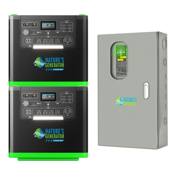 Natures Generator 2 Packs 3840Wh Solar Generator + 50A Automatic Transfer Switch, Lithium Batteries, 6000W Power Station for Home Backup, RVs, Emergencies, Power Outages, and Outdoor Camping