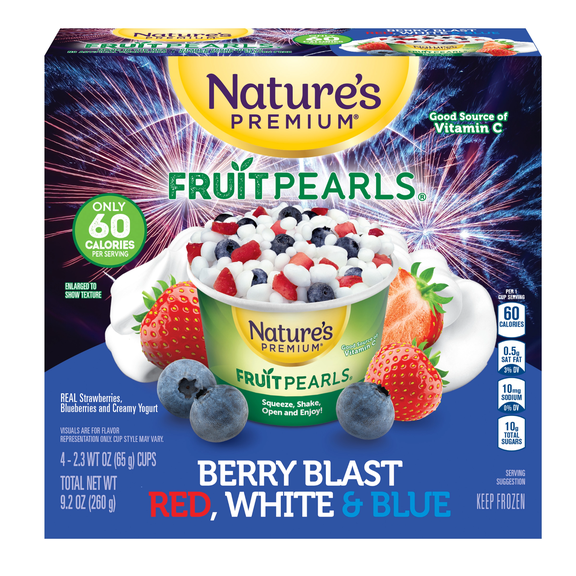 Natures Premium Fruit Pearls, Frozen Fruit Snack, Berry Blast, 2.3 oz Cups, 4 Count Box