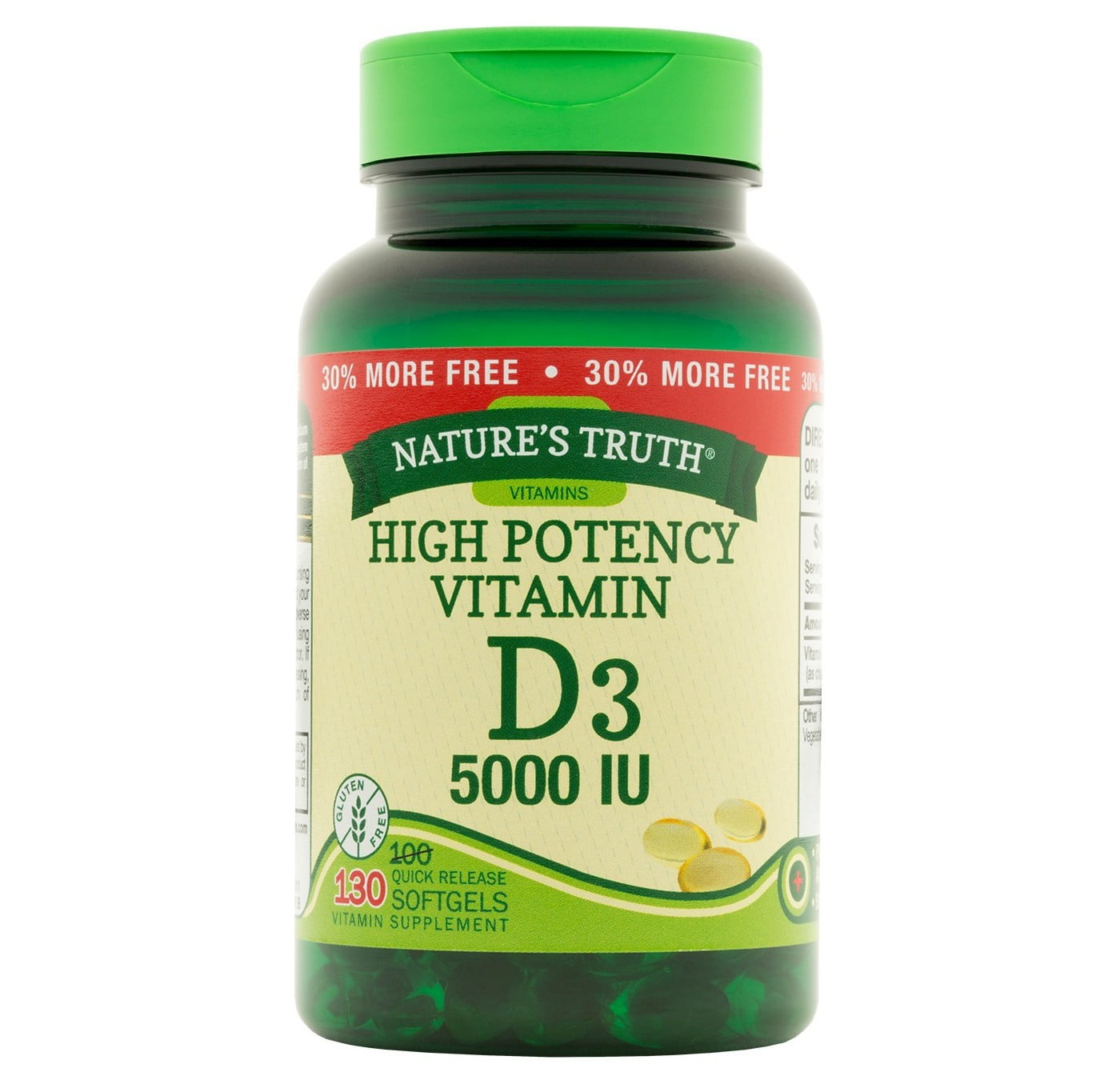 Natures Truth High Potency Vitamin D3 5000 IU, Quick Release Softgels, 130 Ea, 2 Pack