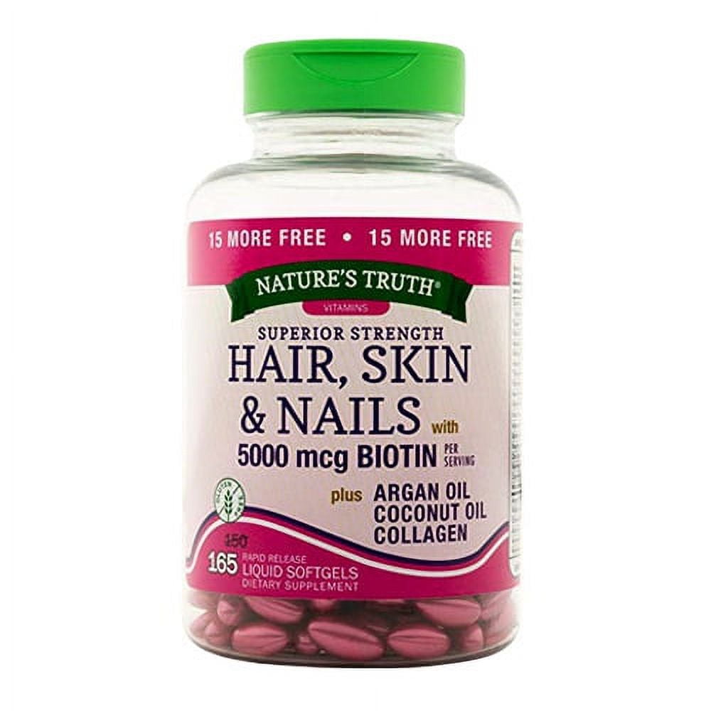 Natures Truth Superior Strength Hair, Skin and Nails with 5000mcg Biotin Softgels, 165 Ea, 2 Pack