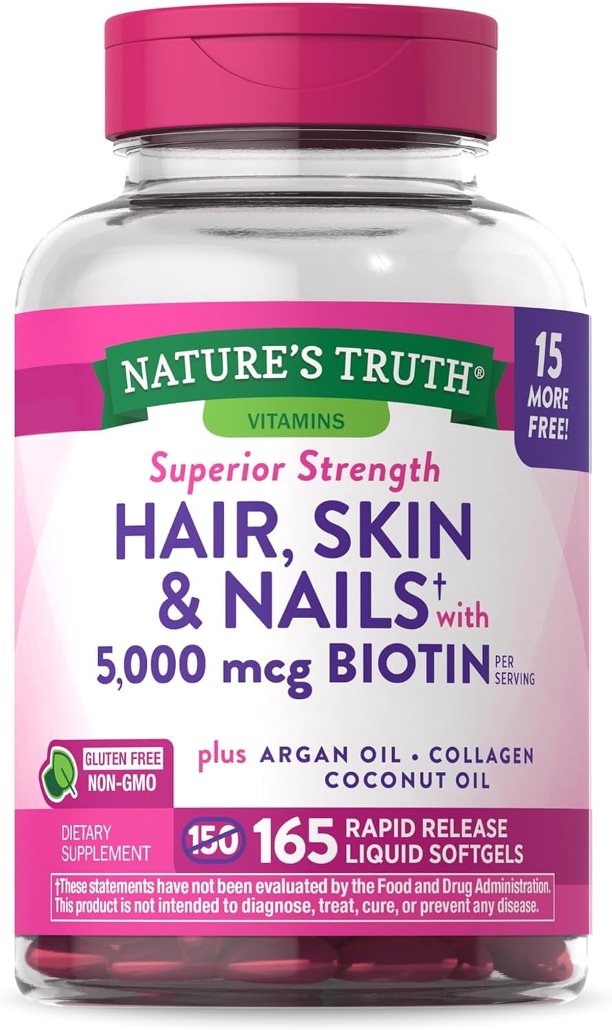 Natures Truth Superior Strength Hair, Skin and Nails with 5000mcg Biotin Softgels, 165 Ea