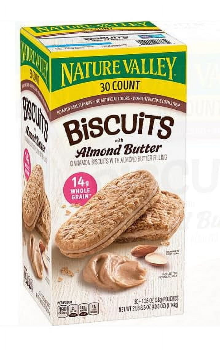 Natures Valley Biscuit Sandwich with Delicious Almond Butter Filling, Whole Grain, Low Protein 3g (30 Count)