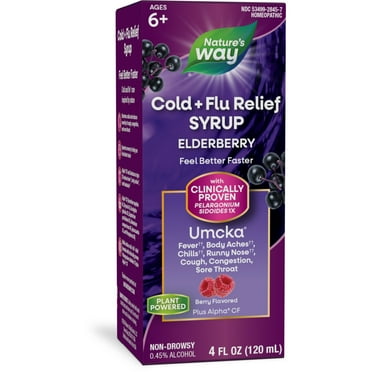 Nature's Way Cold+Flu Relief Syrup††, Umcka, Multi-Symptom Relief, Homeopathic, Non-Drowsy, 4 fl oz