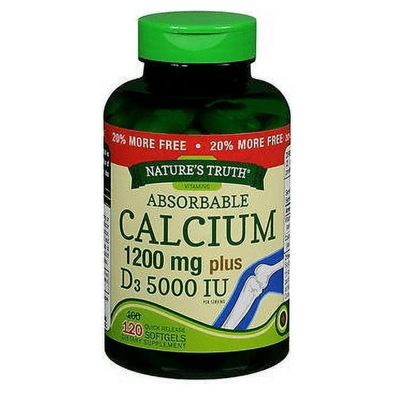 Natures's Truth Absorbable Calcium 1200 mg Plus D3 500 IU, 120 Count, Pack of 6