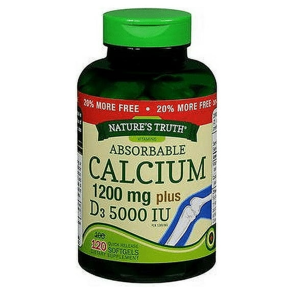 Natures's Truth Absorbable Calcium 1200 mg Plus D3 500 IU, 120 Count, Pack of 6