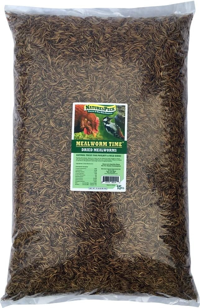 NaturesPeck Mealworm Time Dried Mealworms (15 lbs) NonGMO