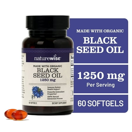 NatureWise Black Seed Oil Softgels 1250mg + Organic Nigella Sativa - 60 Ct[30-Day Supply]