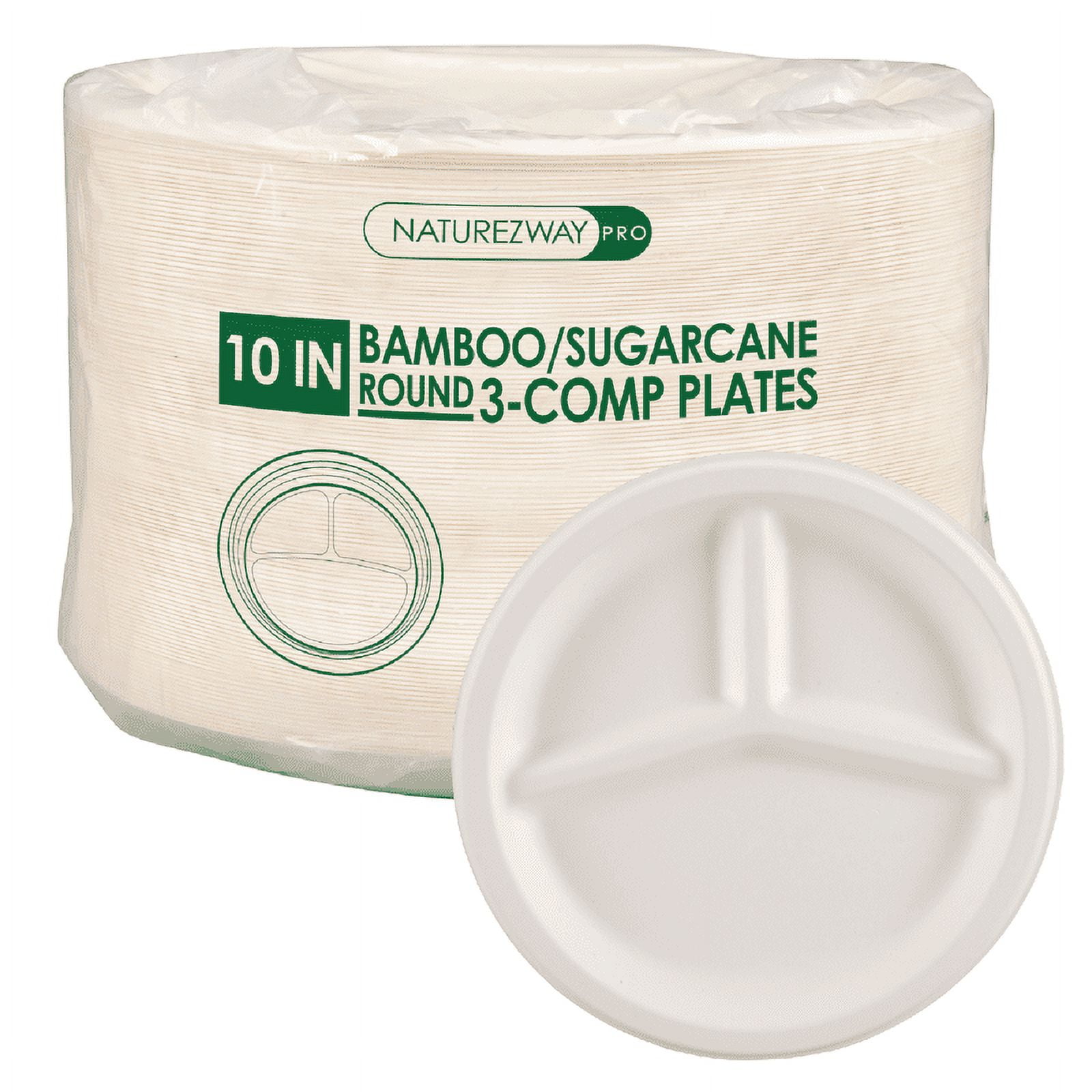 Naturezway Pro (10") (125 Pack) Bamboo & Sugarcane Round Plates (3