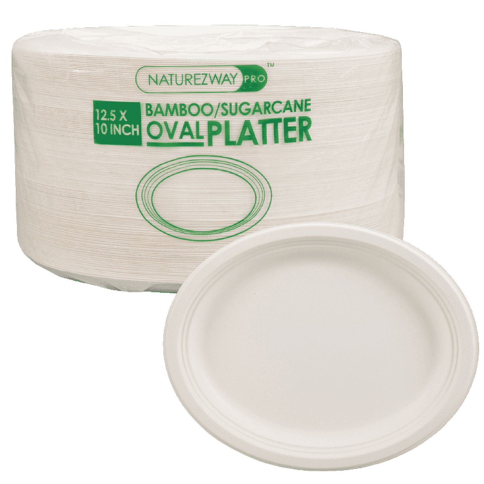 Naturezway Pro (125 Pack) Bamboo & Sugarcane Platters (12.5" x 10