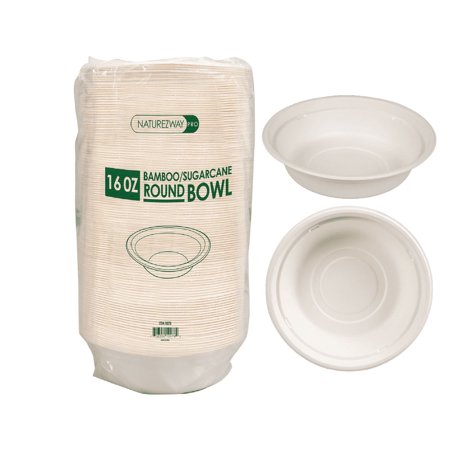 16 oz Bamboo & Sugarcane Bowls | 125 Pack | Leak-Proof, Heavy Duty, Microwave Safe, Compostable