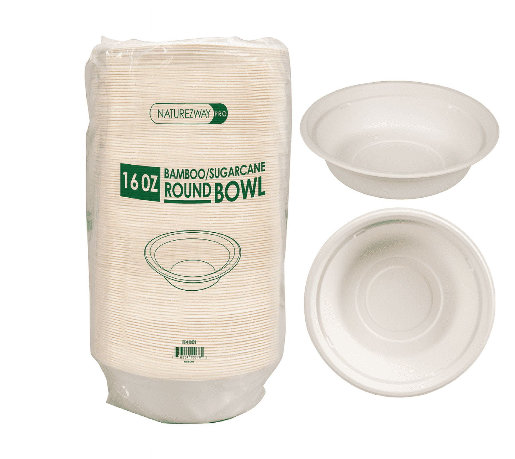 Naturezway Pro 16 oz. Bamboo & Sugarcane Bowls (125 Pack) Leakproof