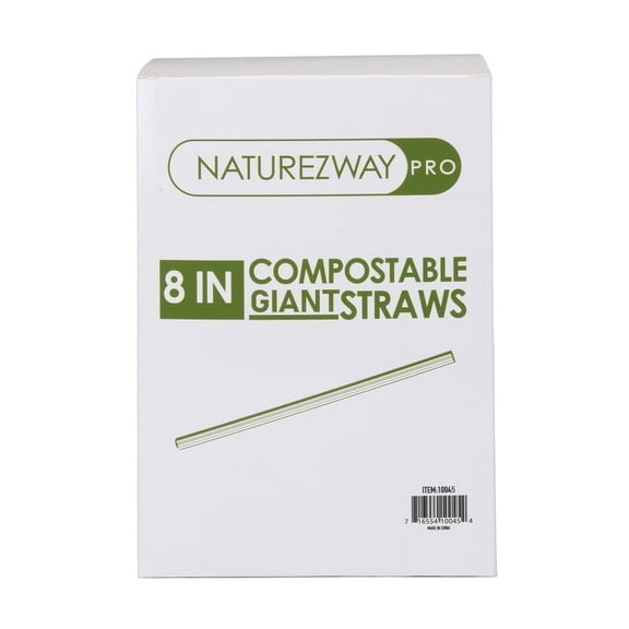 Eco-Friendly 8" Giant Straws, 3000 Pack - Individually Wrapped, Plant-Based, Hygienic & Restaurant Grade, Perfect for Smoothies, Slushies & Cold Beverages