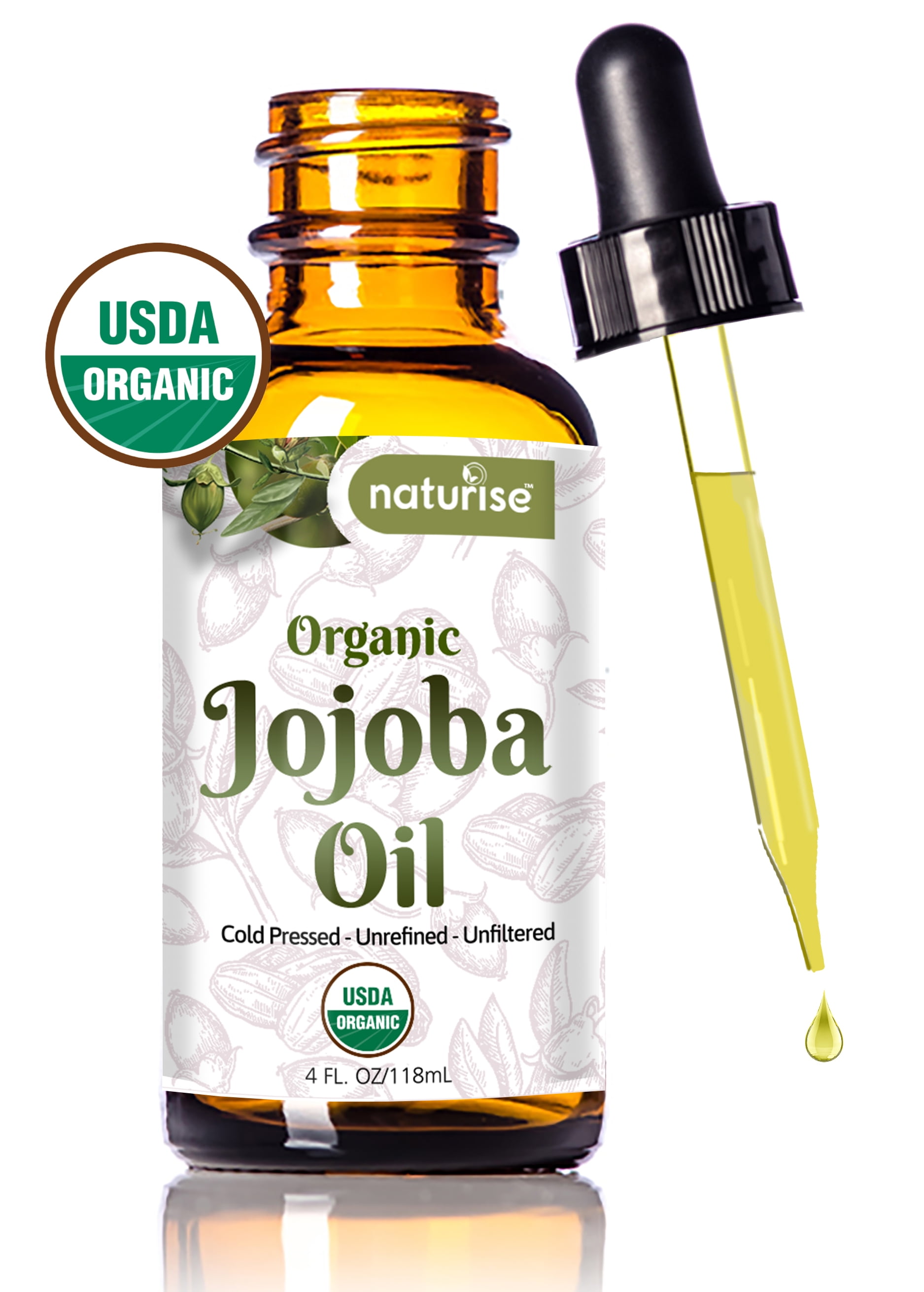 SVA Organics Jojoba Oil Organic Cold Pressed USDA Certified with Dropper 4 oz Pure Cold Pressed Unrefined Carrier Oil for Skin, Hair, Face, Massage, N