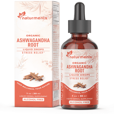 Naturments Ashwagandha Organic Root Liquid Drops: Stress Relief, Anxiety Relief Supplement - Made from Certified Organic Ashwagandha Root for Adrenal Support, Mood Enhancer, Sleep Aid - 1 Oz