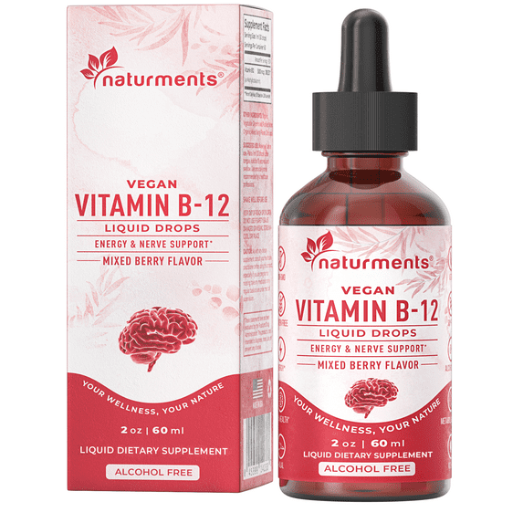 Vitamin B12 Vegan Liquid Drops: Supports Red Blood Cells and Nerve Health – Alcohol Free, Sugar Free 2 fl oz