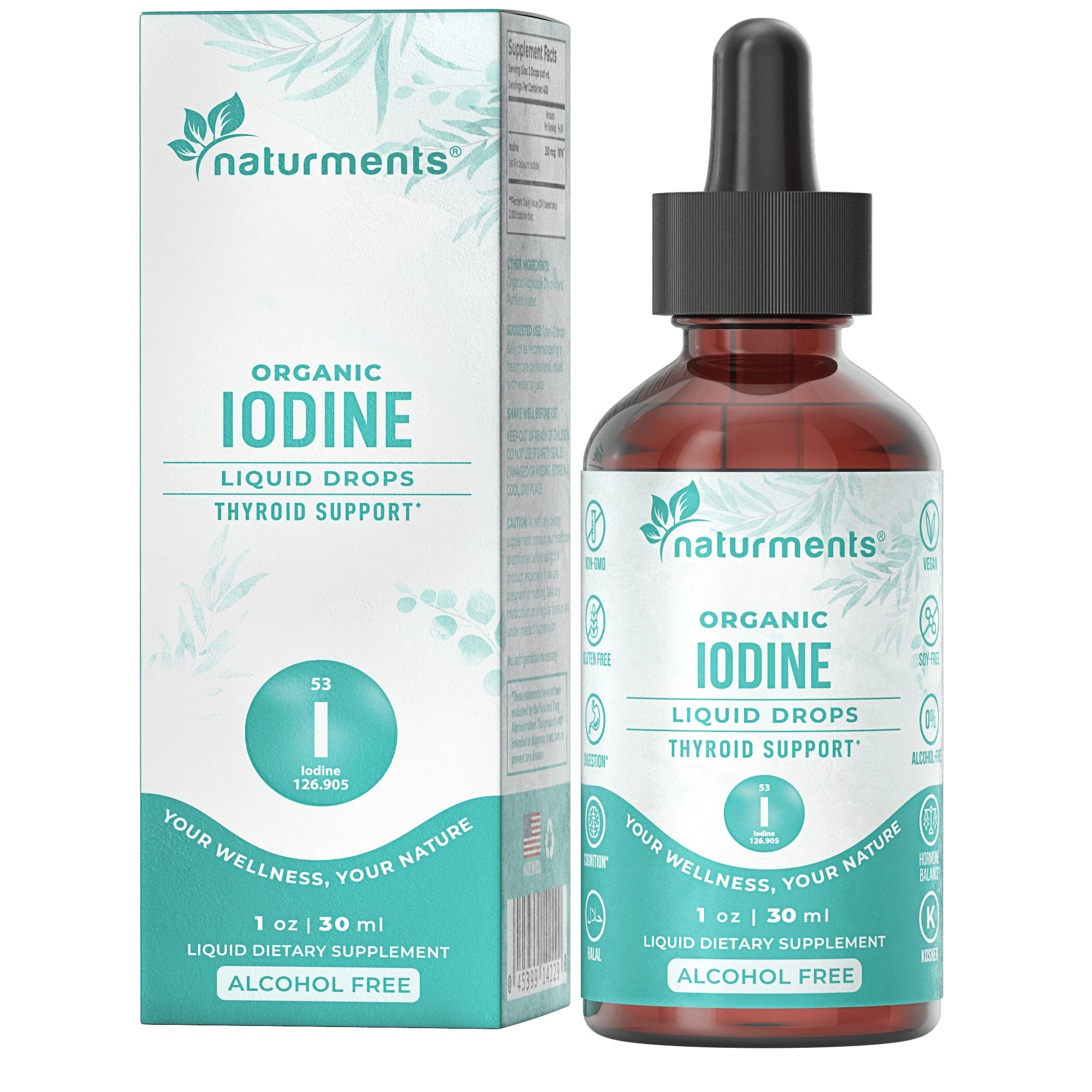 Naturments Iodine Supplement Organic Liquid Drops Thyroid Support