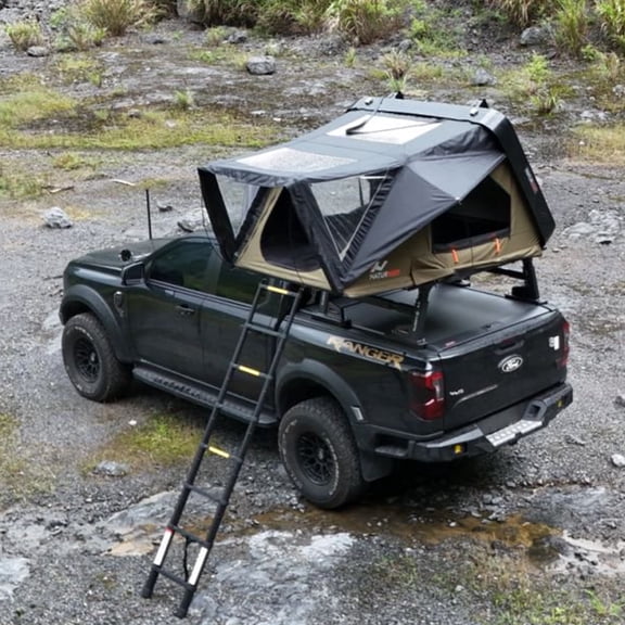 Naturnest Vehicle Roof Top Tent Sirius 1 Plus Hard Shell with Cross Bars & Mattress for SUV Truck Van Camping