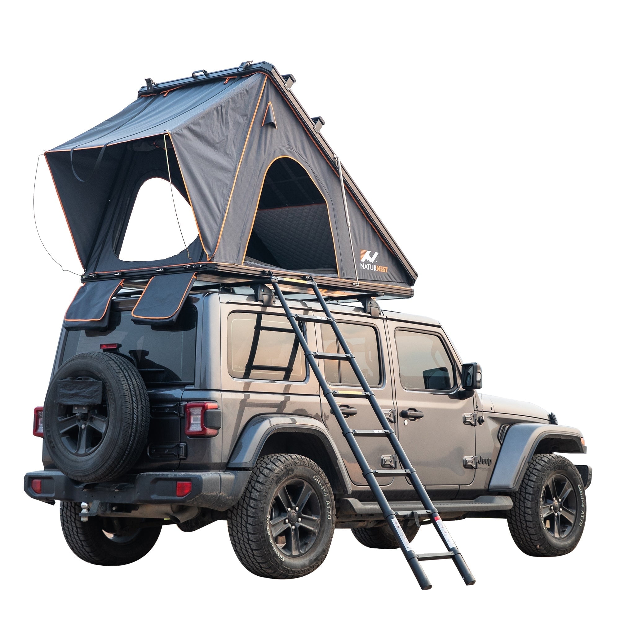 Naturnest Polaris2 Hardshell Rooftop Tent with 2 Luggage Racks, Car Roof Top Tent with AC Inlets, 3-Color LED Lights and Internal USB Plug for Vans, Jeeps, SUVs and Trucks, 2-3 Person Tent