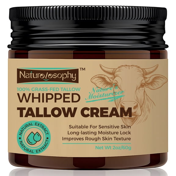 Naturolosophy Whipped Beef Tallow Moisturizer, Face & Body Cream with Niacinamide & Sodium Hyaluronate, Deep Hydration for Dry Sensitive Skin, 2 oz
