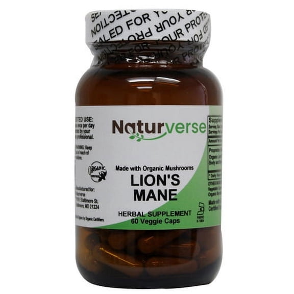 Naturverse Lion's Mane Supplement, Herbal Supplements for Focus and Cognitive Support, 60 Veg Caps