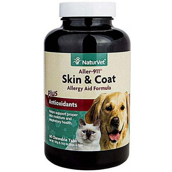 NaturVet ALLER-911 Pet Skin & Coat Chewable Tabs Allergy Aid Dogs & Cats 60ct