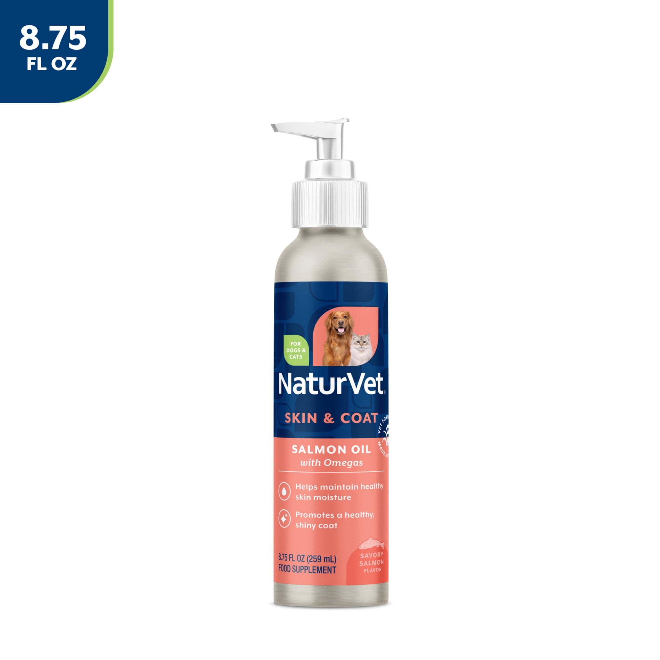 NaturVet Salmon Oil Skin & Coat Supplement for Dogs and Cats, Savory Salmon Flavor, 8.75 fl oz