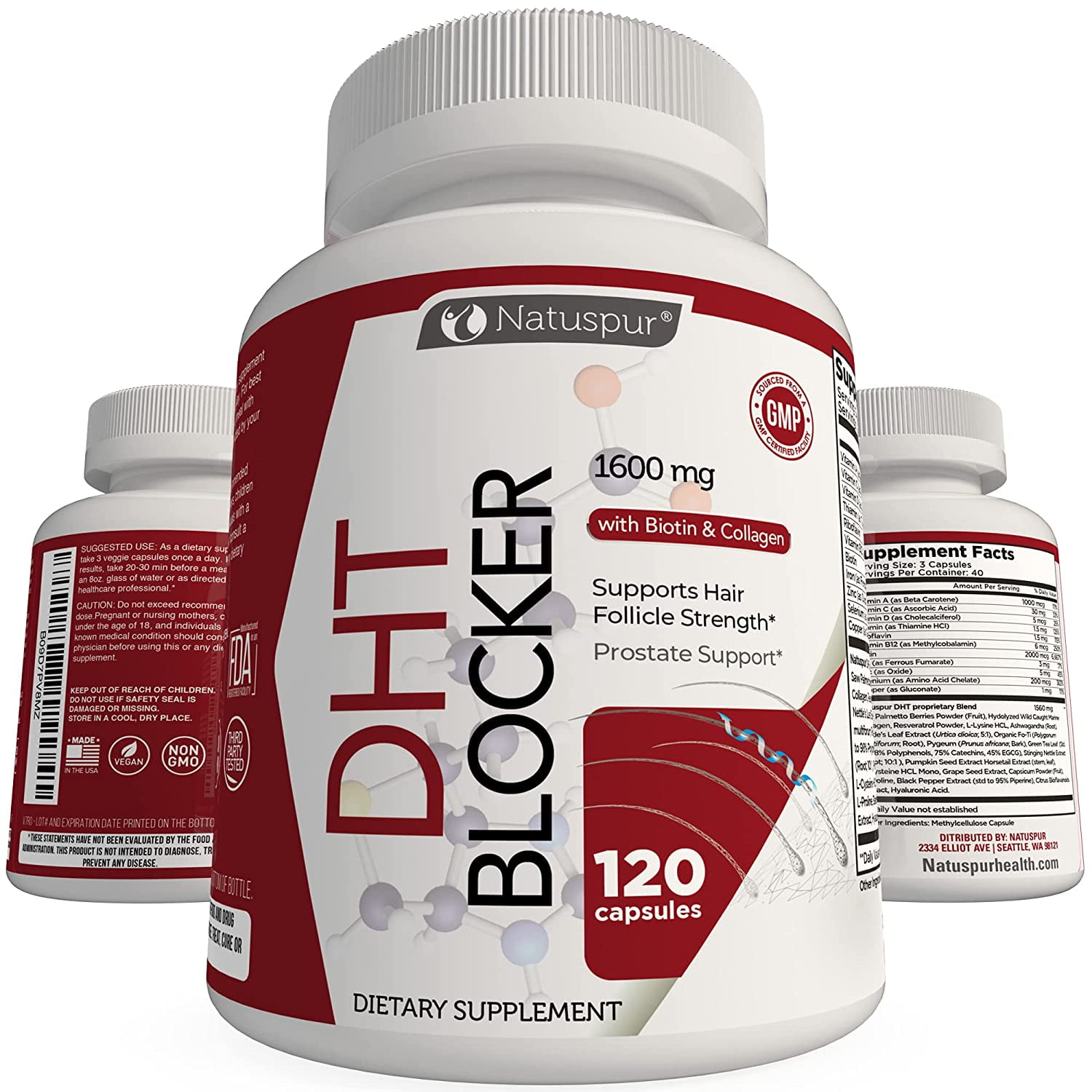 Natuspur Hair Loss DHT Blocker Supplement with Saw Palmetto, Green Tea