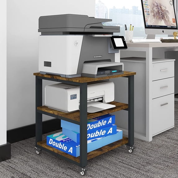 Natwind 19.7''x19.7''x22.6'' 3-Tier Larger Mobile Under Desk Printer Stand on Wheels for Home Office