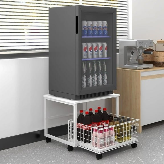 Natwind 19.7x19.7in Mobile Mini Fridge Stand with Large Capacity Storage Beverage Refrigerator Table with Wheels Rolling Compact Fridge Cart