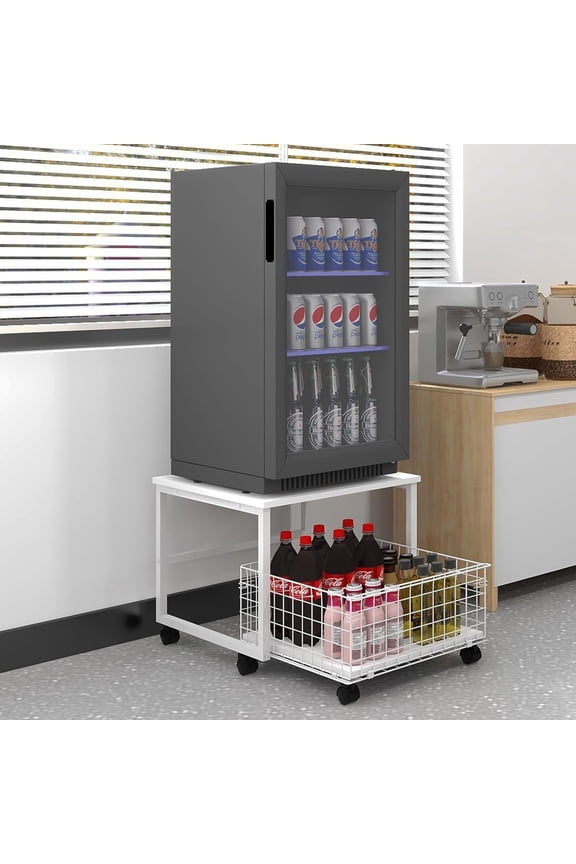 19.7x19.7in Mobile Mini Fridge Stand with Large Capacity Storage Beverage Refrigerator Table with Wheels Rolling Compact Fridge Cart